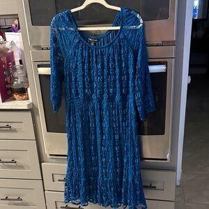 I.N studio Teal Lace Long Sleeve Dress